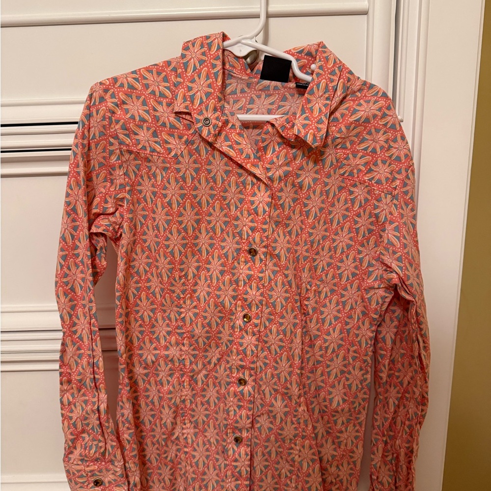Cruel Girl Pink and Orange Button Down Shirt with Geometric Print
